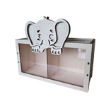 Houten Spaarpot Tweeling met Olifant – Dubbele Spaarpot met 2 Vakken