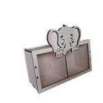 Houten Spaarpot Tweeling met Olifant – Dubbele Spaarpot met 2 Vakken