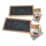 Borrelplank set van 2 stuks met leisteen "Enjoy the little things" & "Life is better with snacks"