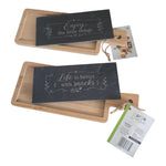 Borrelplank set van 2 stuks met leisteen "Enjoy the little things" & "Life is better with snacks"