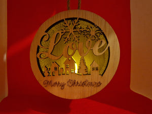 Houten 3D Kerstbal/ kersthanger Love