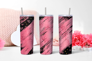 Tumbler - Zwart/roze hartjes